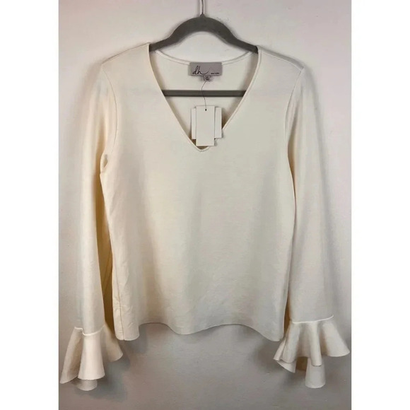 DH New York Pearl ruffle sleeve top Sz M New - Picture 9 of 14